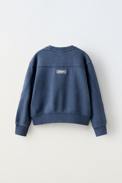 YAZILI VE SOLUK EFEKTLİ SWEATSHIRT-Mavi - 2