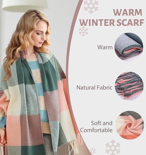 YSense Women's Long Plaid Blanket Scarf Chunky Oversized Winter Fall Warm Scarf Big Tartan Scarves Wrap Shawl Ladies Gifts - 3