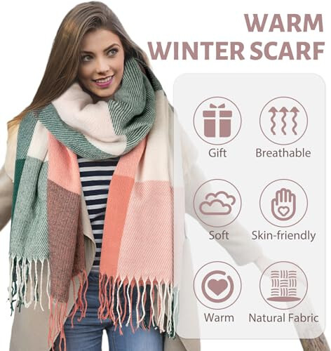 YSense Women's Long Plaid Blanket Scarf Chunky Oversized Winter Fall Warm Scarf Big Tartan Scarves Wrap Shawl Ladies Gifts - 5