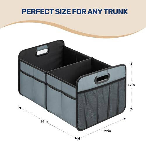 YSSOA Trunk Organizer for Car/SUV/Truck, Collapsible 2 Compartment Automotive Storage Box, 600D Waterproof Oxford Polyester 50L Travel Accessories, Anti-slip & Leak-proof, Grey-Green - 4