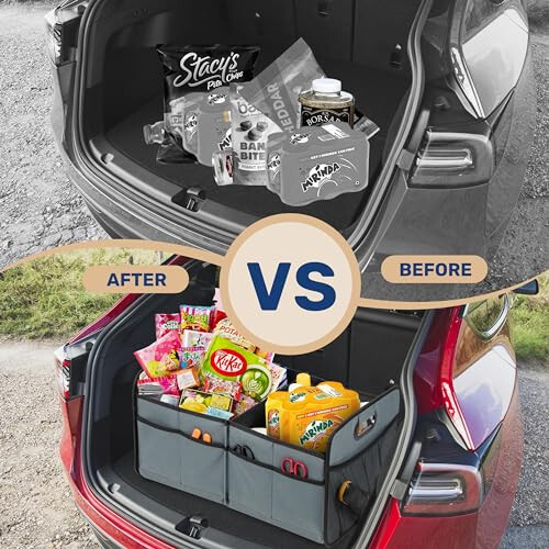 YSSOA Trunk Organizer for Car/SUV/Truck, Collapsible 2 Compartment Automotive Storage Box, 600D Waterproof Oxford Polyester 50L Travel Accessories, Anti-slip & Leak-proof, Grey-Green - 6