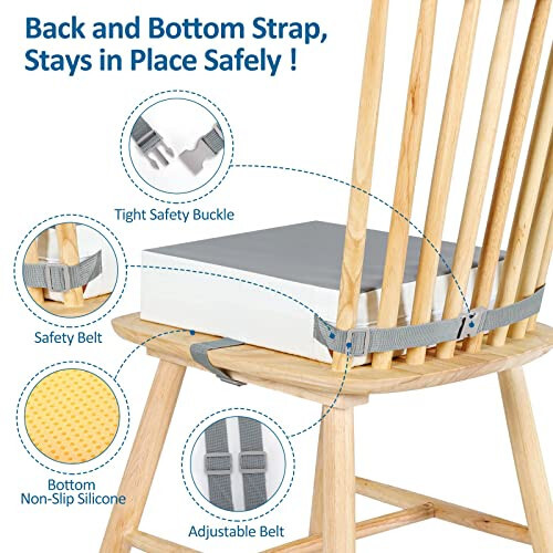 Yüksek Sandalye, Kaymaz Tabanlı Bebek Çocuk Yüksek Sandalyesi, 2 Ayarlanabilir Kordon, Taşınabilir Yüksek Sandalye (Gri+Beyaz) - 3