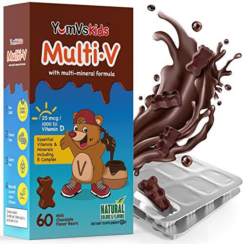 YUM-V'S - Kids Multivitamin Chewable Chocolate Bears - Multivitamin for Kids Supplement - 16 Vitamins & Minerals - Vitamins Including D, Zinc, C, B Complex & More, 60 Count Pack of 1 - 1