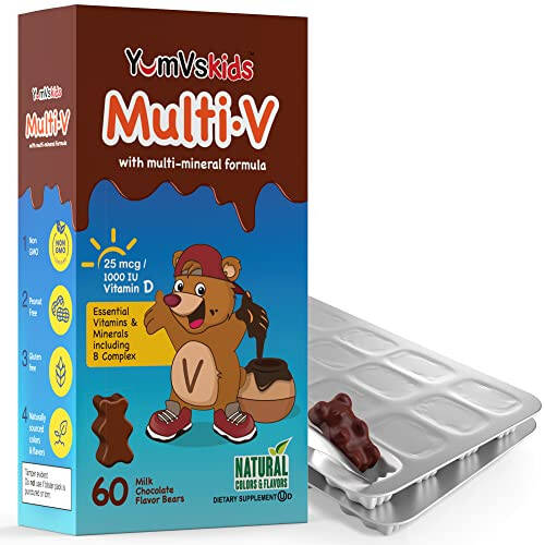 YUM-V'S - Kids Multivitamin Chewable Chocolate Bears - Multivitamin for Kids Supplement - 16 Vitamins & Minerals - Vitamins Including D, Zinc, C, B Complex & More, 60 Count Pack of 1 - 2