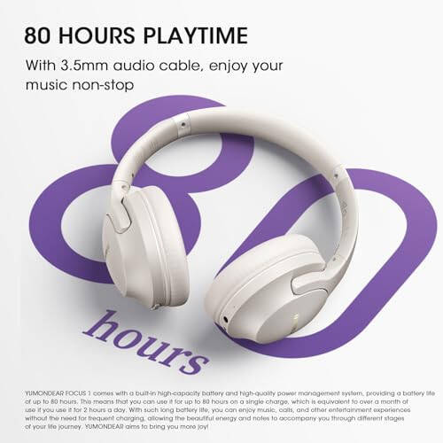 YUMONDEAR Bluetooth Headphones Over Ear, 80H Playtime Headphones Wireless with 3 EQ Modes, Wireless Headphones with Mic, HiFi Stereo Foldable Bluetooth Headphones for PC Phone Home Travel (Light Gray) - 2