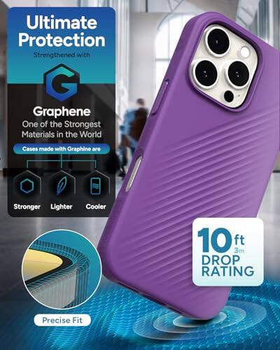 ZAGG Luxe Snap iPhone 16 Pro uchun qopqoq - MagSafe simsiz zaryadlash, 10 fut balandlikdan tushirishdan himoya, Ekologik toza, Grafen bilan mustahkamlangan, To'lqinli dizayn, Uzum rang - 6