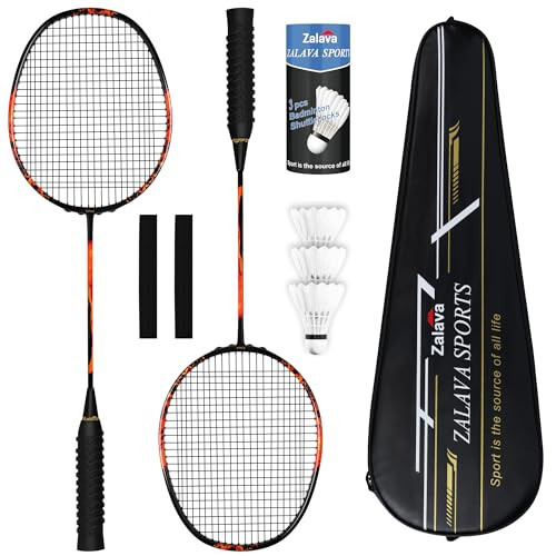 Zalava Badminton Racquets Set Professional Badminton Rackets Lightweight, 4 Pack Carbon Fiber, 3 Feather Shuttlecocks, 2 Protect Case, 4 Overgrip, for Beginners, Advanced Players - 1