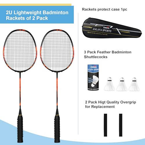 Zalava Badminton Raket Seti Profesyonel Badminton Raketleri Hafif, 4 Paket Karbon Fiber, 3 Tüy Çakmak, 2 Koruma Kılıfı, 4 Aşınma Bandı, Yeni Başlayanlar İçin, İleri Seviye Oyuncular - 2