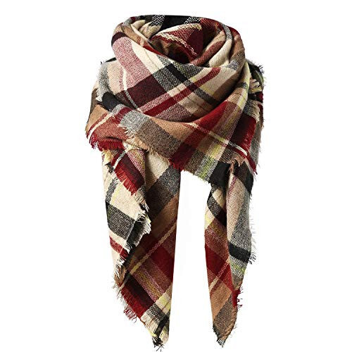 Zando Plaid Blanket Thick Winter Scarf Tartan Chunky Wrap Oversized Shawl Cape Scarves - 7