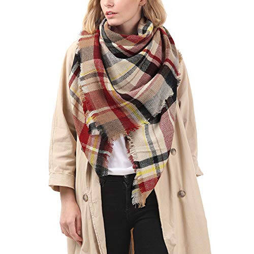 Zando Plaid Blanket Thick Winter Scarf Tartan Chunky Wrap Oversized Shawl Cape Scarves - 9