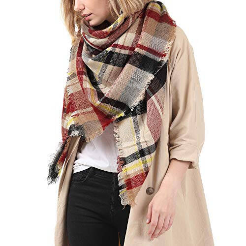 Zando Plaid Blanket Thick Winter Scarf Tartan Chunky Wrap Oversized Shawl Cape Scarves - 10