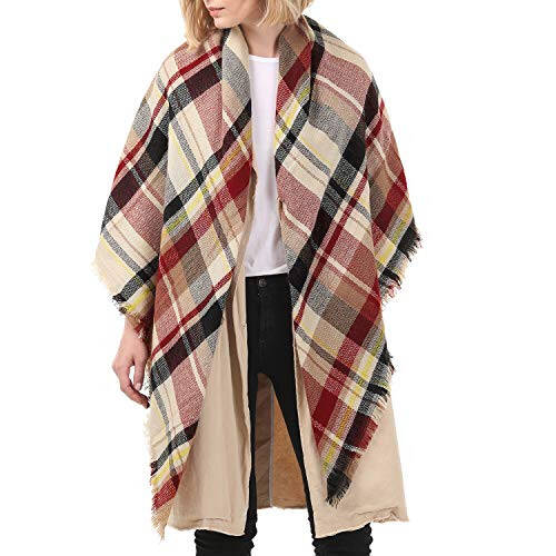 Zando Plaid Blanket Thick Winter Scarf Tartan Chunky Wrap Oversized Shawl Cape Scarves - 12