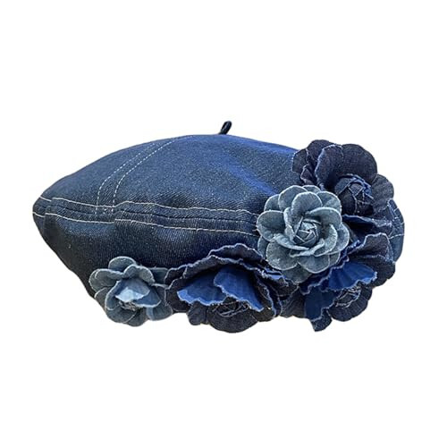 ZARSIO Denim Beret Hat Painter Hat for Women French Hat Artist Hat Casual Sun Hat with Adjustable Strap - 1