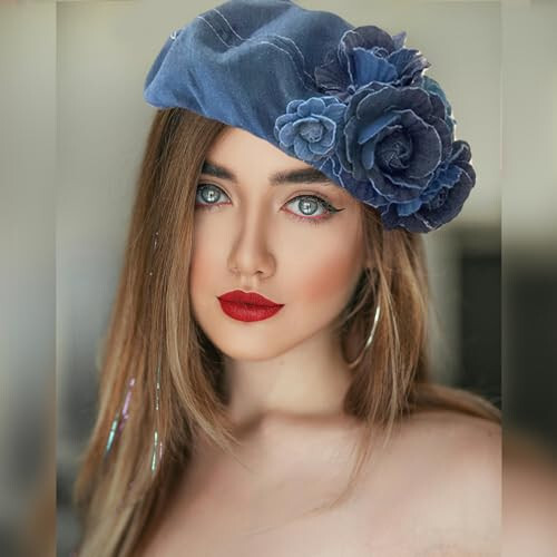 ZARSIO Denim Beret Hat Painter Hat for Women French Hat Artist Hat Casual Sun Hat with Adjustable Strap - 2