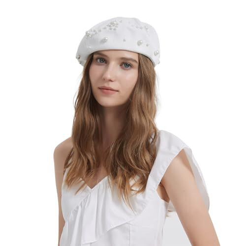 ZARSIO Summer French Pearl Beret Breathable Thin Beret Hat Beanie for Women Lady - 2