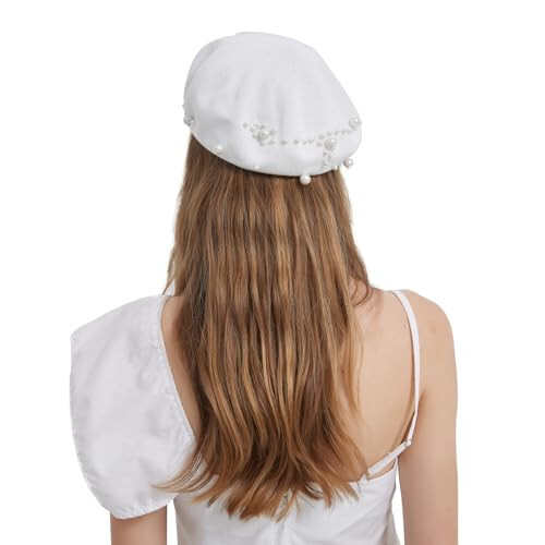 ZARSIO Summer French Pearl Beret Breathable Thin Beret Hat Beanie for Women Lady - 3