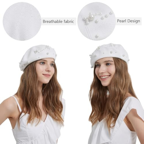 ZARSIO Summer French Pearl Beret Breathable Thin Beret Hat Beanie for Women Lady - 4