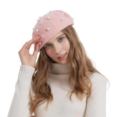 ZARSIO Women Beret Pearl Elegant Sweet Artist French Style Beret Beanie Cap - 16