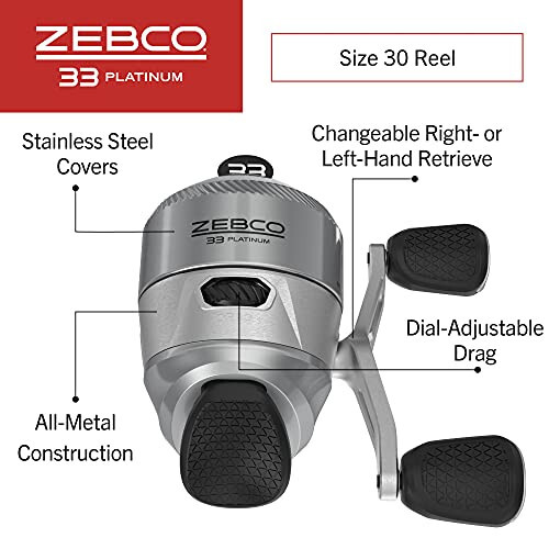 Zebco 33 Platinum Spincast Makarası, 5 Bilyalı Rulman (4 + Debriyaj), Anında Tersine Çevirme Özelliği, Pürüzsüz Kadranlı Ayarlanabilir Sürükleme, Güçlü Tüm Metal Dişliler ve 10 Pound Cajun Misina ile Sarılı - 2