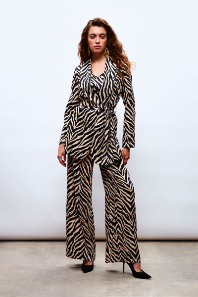 Zebra Desenli Saten Pantolon - SİYAH - 2