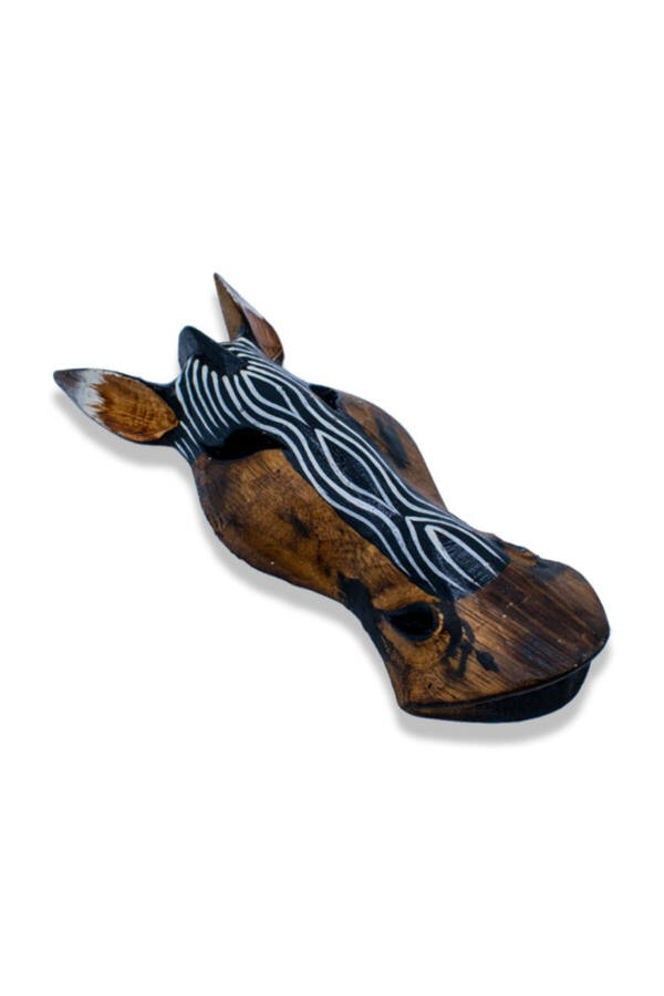 Zebra Kafası Maske, 30 cm, Dalga, Duvar Objesi, Ahşap Mask - 3