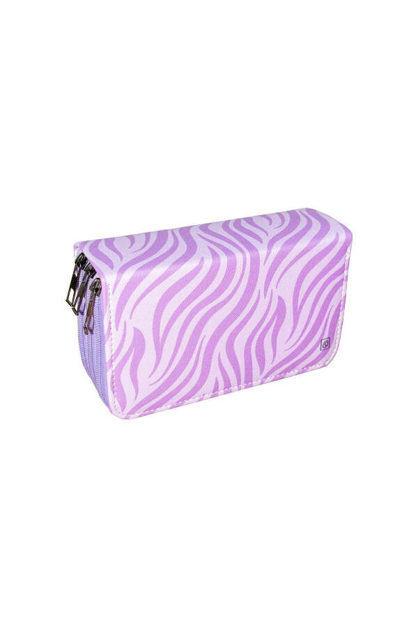 Zebra Pattern Lilac Vegan Leather Three Compartment Pencil Case (PENCIL CASE) - 7