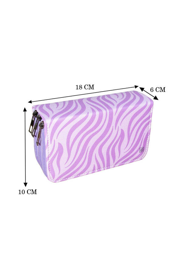 Zebra Pattern Lilac Vegan Leather Three Compartment Pencil Case (PENCIL CASE) - 14