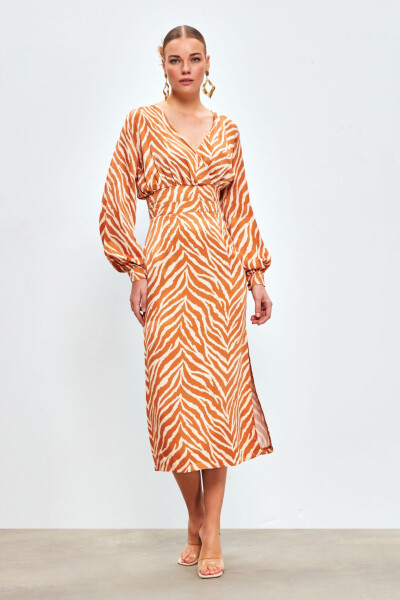 Zebra Print Satin Skirt - CAMEL - 2