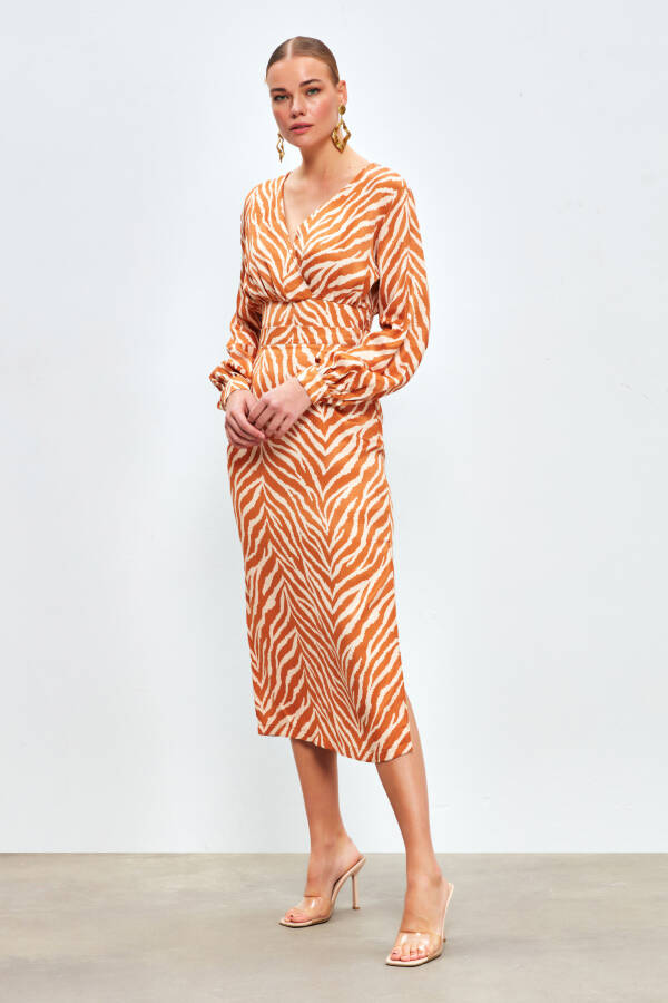 Zebra Print Satin Skirt - CAMEL - 10