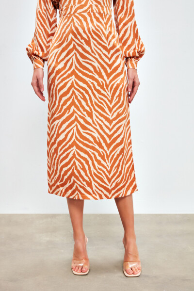 Zebra Print Satin Skirt - CAMEL - 12