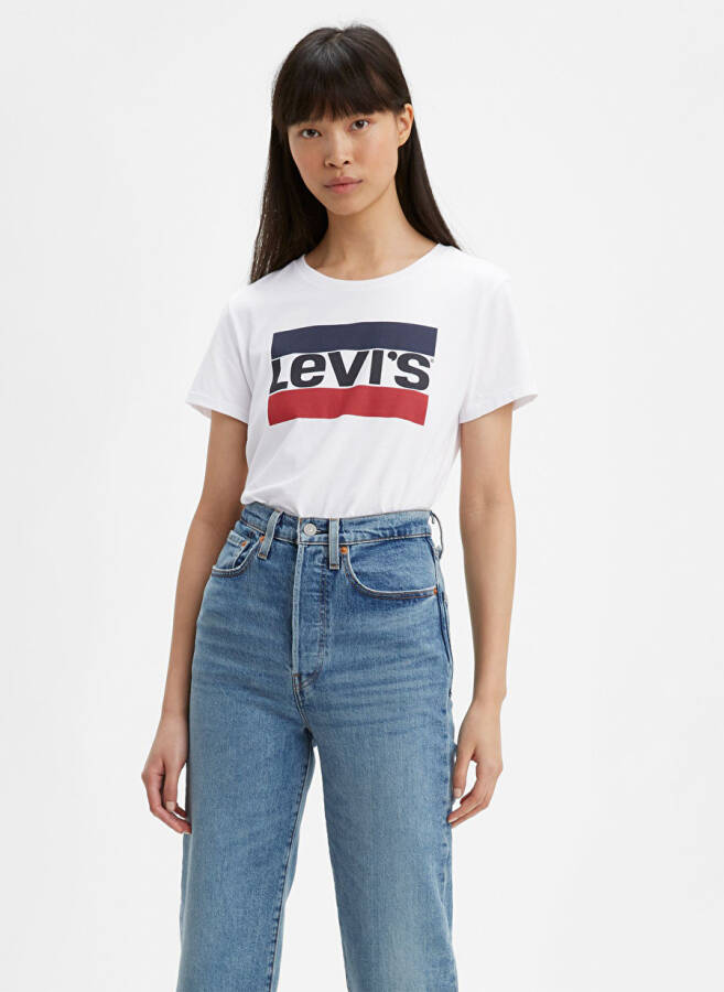 Женская футболка Levi's 17369-1313 с коротким рукавом, круглой горловиной, белым цветом и принтом - 1