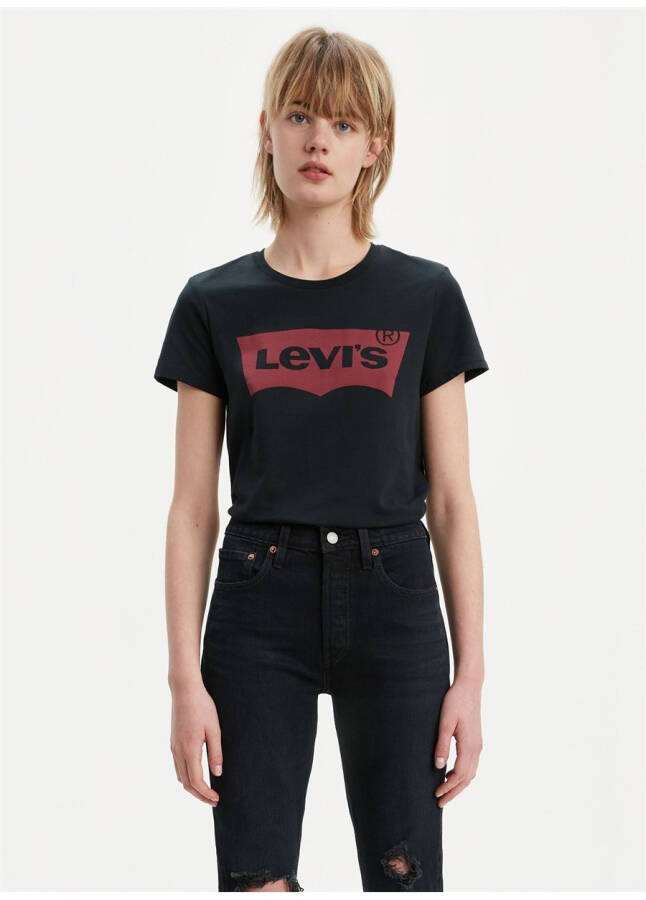 Женская футболка Levi's с круглой горловиной и принтом черного цвета - 5