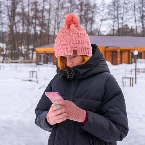 Женский зимний комплект для катания на лыжах из 5 предметов, вязаная шапка, шарф, перчатки, наушники, носки - 6