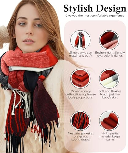 ZENUTA Women's Fall Winter Scarf Long Plaid Scarf Warm Soft Chunky Large Blanket Wrap Shawl Scarves Oversized Scarves Gift - 3