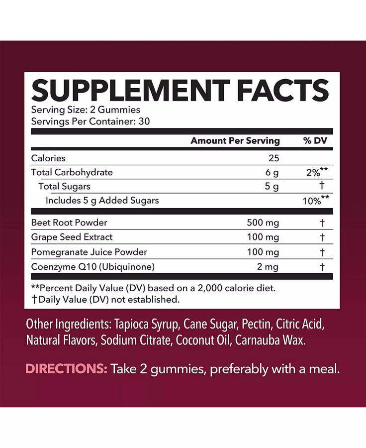 Жевательные конфеты из корня свеклы + COQ10 с экстрактом граната - Усилитель оксида азота для сосудистого здоровья и энергии Без цвета - 2