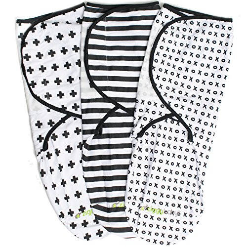 Ziggy Baby Adjustable Baby Swaddles 0-3 Months - Blanket Infant Wrap Set 3 Pack - Soft Cotton Black & White - Newborn Swaddle Blankets for Baby Boy or Girl, Swaddle Blanket - 31