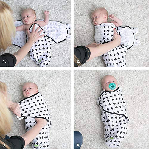 Ziggy Baby Adjustable Baby Swaddles 0-3 Months - Blanket Infant Wrap Set 3 Pack - Soft Cotton Black & White - Newborn Swaddle Blankets for Baby Boy or Girl, Swaddle Blanket - 33