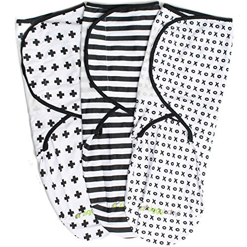 Ziggy Baby Adjustable Baby Swaddles 0-3 Months - Blanket Infant Wrap Set 3 Pack - Soft Cotton Black & White - Newborn Swaddle Blankets for Baby Boy or Girl, Swaddle Blanket - 13