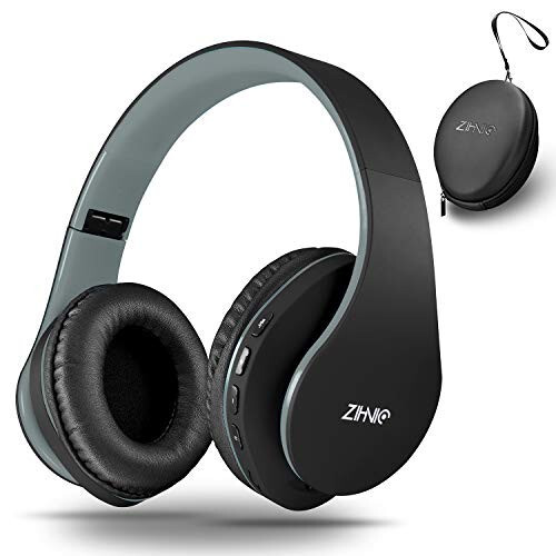 ZIHNIC Bluetooth Headphones Over-Ear, Foldable Wireless and Wired Stereo Headset Micro SD/TF, FM for Cell Phone, PC, Soft Earmuffs & Light Weight for Prolonged Wearing (Black/Gray) - 1