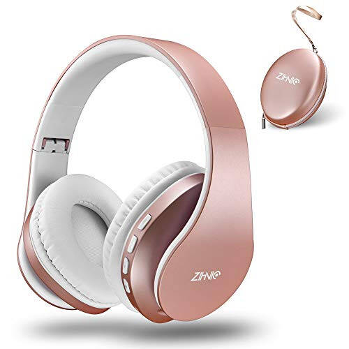 ZIHNIC Bluetooth Headphones Over-Ear, Foldable Wireless and Wired Stereo Headset Micro SD/TF, FM for Cell Phone, PC, Soft Earmuffs & Light Weight for Prolonged Wearing (Rose Gold) - 1