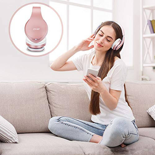 ZIHNIC Bluetooth Headphones Over-Ear, Foldable Wireless and Wired Stereo Headset Micro SD/TF, FM for Cell Phone, PC, Soft Earmuffs & Light Weight for Prolonged Wearing (Rose Gold) - 3