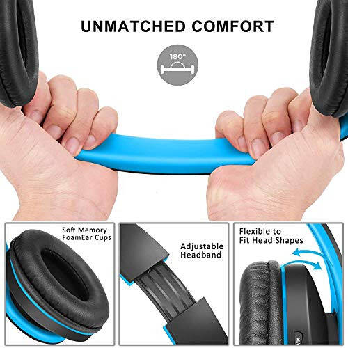 ZIHNIC Bluetooth Headphones Over-Ear, Foldable Wireless and Wired Stereo Headset Micro SD/TF, FM for Cell Phone,PC,Soft Earmuffs &Light Weight for Prolonged Wearing (Black/Blue) - 2