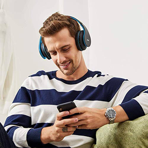 ZIHNIC Bluetooth Headphones Over-Ear, Foldable Wireless and Wired Stereo Headset Micro SD/TF, FM for Cell Phone,PC,Soft Earmuffs &Light Weight for Prolonged Wearing (Black/Blue) - 3