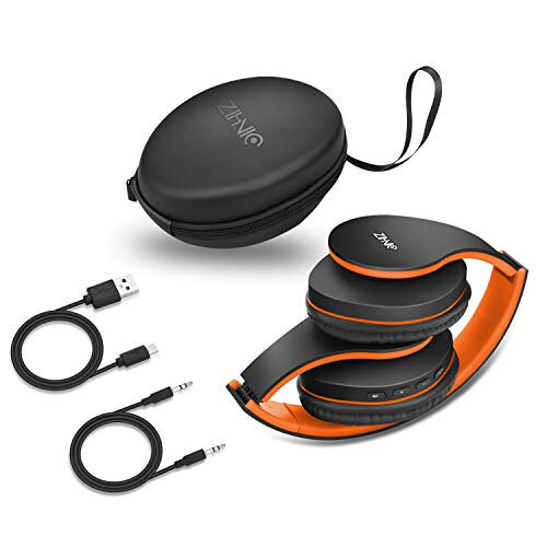 ZIHNIC Bluetooth Headphones Over-Ear, Foldable Wireless and Wired Stereo Headset Micro SD/TF, FM for Cell Phone,PC,Soft Earmuffs &Light Weight for Prolonged Wearing(Black/Orange) - 6