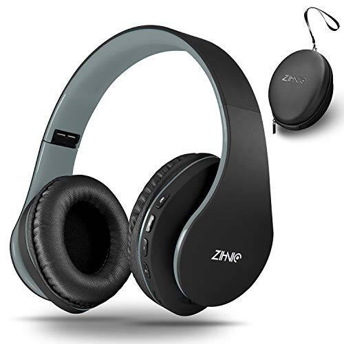 ZIHNIC Bluetooth Kulaklıklar Kulak Üzeri, Katlanabilir Kablosuz ve Kablolu Stereo Kulaklık Mikro SD/TF, FM Cep Telefonu, PC için, Yumuşak Kulaklıklar ve Uzun Süreli Kullanım İçin Hafif (Siyah/Gri) - 1