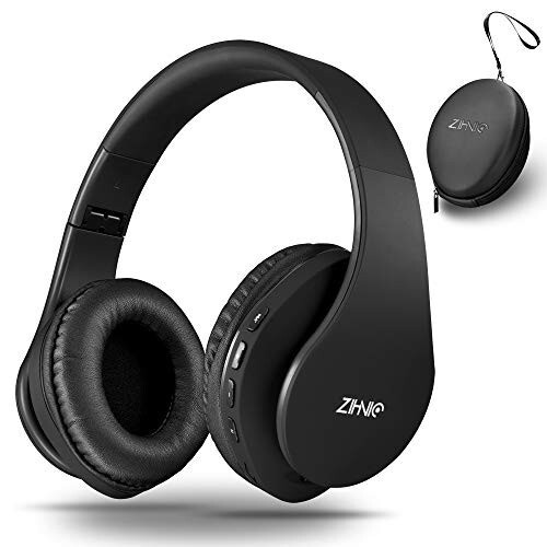 ZIHNIC Bluetooth Quloqchinlari Quloq Ustiga, Katlanadigan Simsiz va Simli Stereo Quloqchin Mikro SD/TF, FM Uyali Telefon, Kompyuter, Yumshoq Quloqchalar va Uzoq Vaqt Kiyish uchun Yengil (Qora) - 1