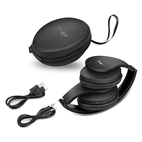 ZIHNIC Bluetooth Quloqchinlari Quloq Ustiga, Katlanadigan Simsiz va Simli Stereo Quloqchin Mikro SD/TF, FM Uyali Telefon, Kompyuter, Yumshoq Quloqchalar va Uzoq Vaqt Kiyish uchun Yengil (Qora) - 5