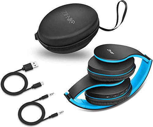 ZIHNIC Bluetooth Quloqchinlari Quloq Ustiga, Katlanuvchan Simsiz va Simli Stereo Quloqchin Mikro SD/TF, FM Mobil Telefon, Kompyuter, Yumshoq Quloqchalar va Uzoq Vaqt Kiyish Uchun Yengil (Qora/Ko'k) - 6