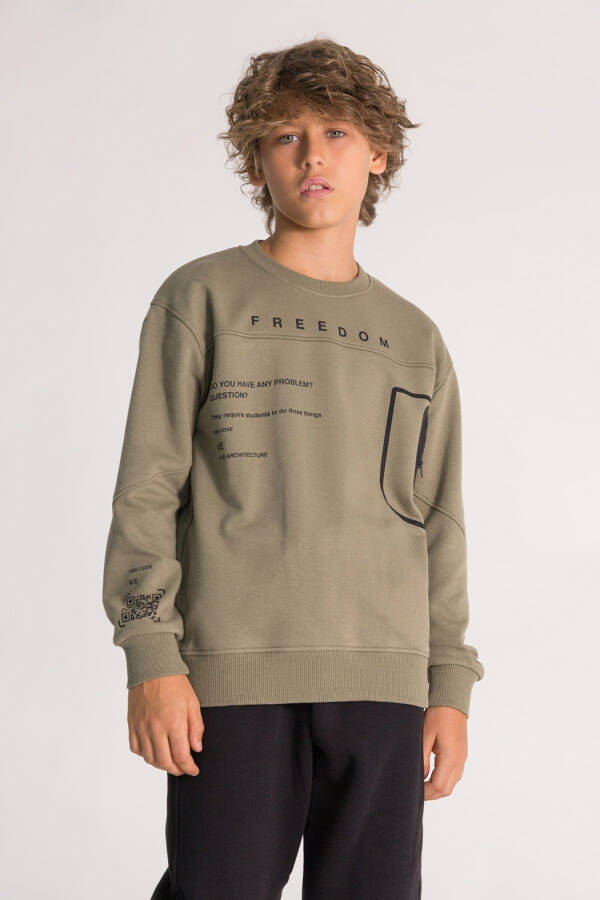 Zipper Detail Digital Print Sweatshirt - 4