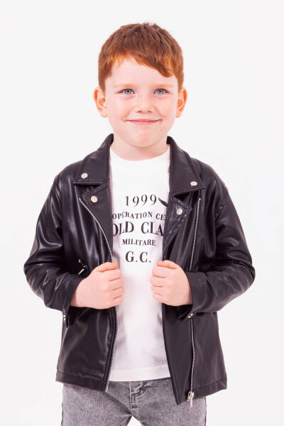 Zippered Boys Leather Jacket - 1